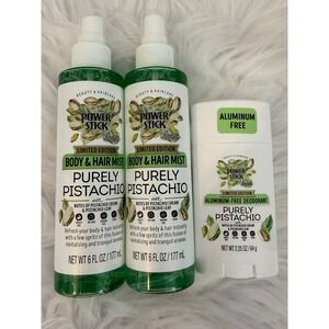 Power Stick Purely Pistachio Body Hair Mist and Deodorant 3 Piece Bundle Set